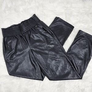 Joie Smocked Waist Faux Leather Pull On Straight Leg Pants Size Small